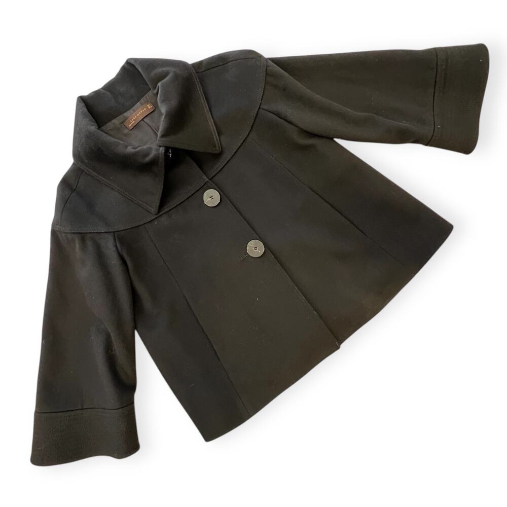 Zara Woman Retro Pea Coat Black 100 Percent Wool Size Large
